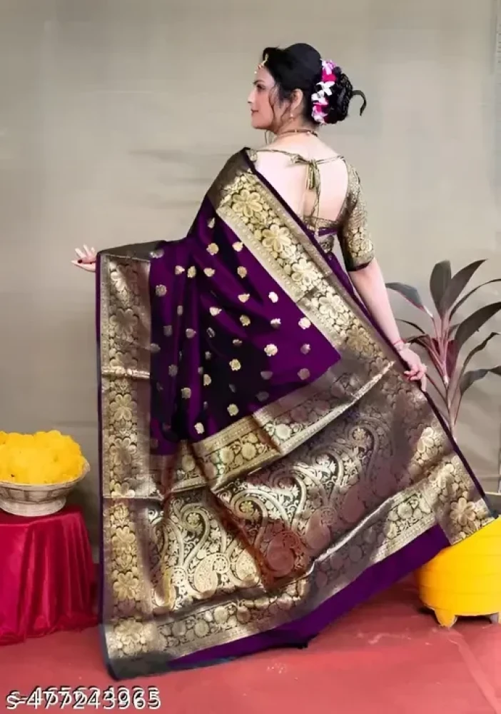 New Trending Designer Banarsi Soft Silk Jacquard Wine Colour Saree For Women