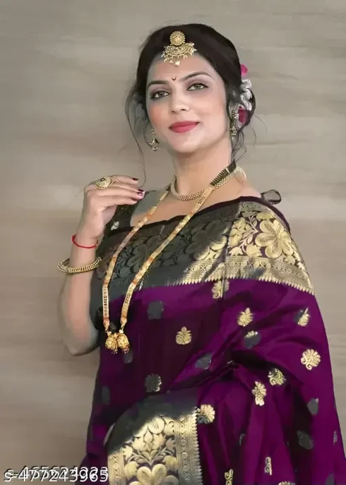 New Trending Designer Banarsi Soft Silk Jacquard Wine Colour Saree For Women